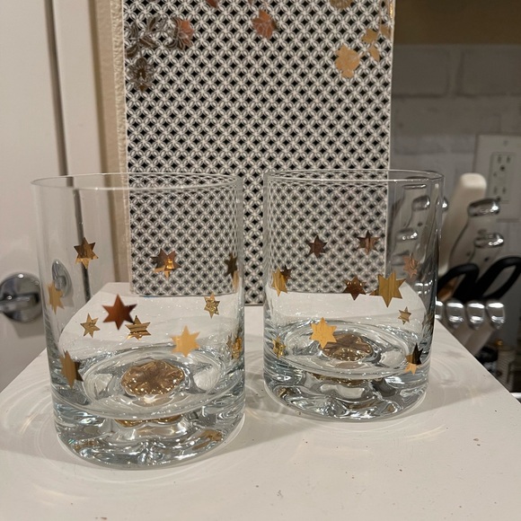 Vintage MCM Gold Star Patterned Glass Tumblers - Picture 1 of 3